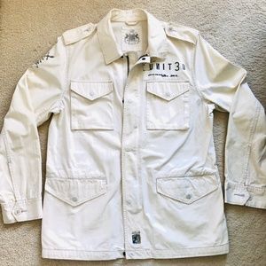EXPRESS Men`s PHOTOGRAPHER Cotton White Blazer Full Zip Pocket Shirt Jacket Sz M